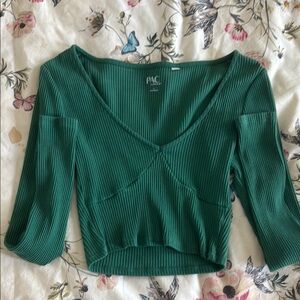 PacSun Green Ribbed Crop Blouse